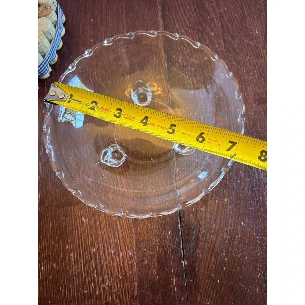 Vintage Clear Glass Footed Bowl Scalloped Rim 3 Legged Candy Nut Dish 7 Inch